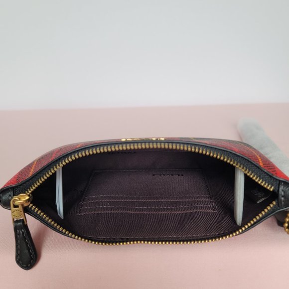COACH Small Printed Plaid Coated Canvas Wristlet- Red Multi $75. ⭐ - Picture 14 of 16